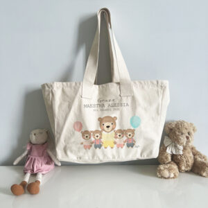 borsa maxi tote personalizzata grazie maestra, alunni classe regalo animaletti e scritta bibibaby