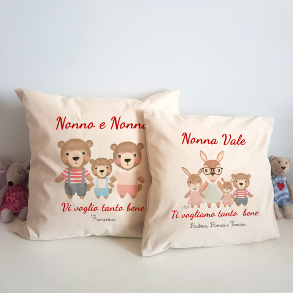 cuscino personalizzato festa dei nonni nome animaletto scritta bibibaby