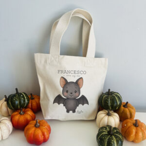 mini borsa, shopper, tote cotone personalizzata con nome scritta animaletto bibibaby halloween